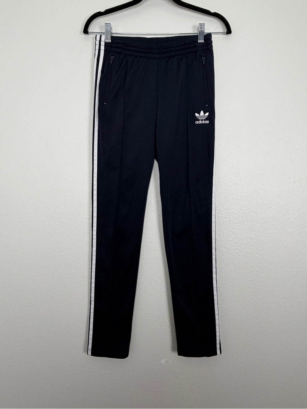 Adidas Lightweight Navy Track Pants Pleat Zip Ankle Athletic Athleisure XS
